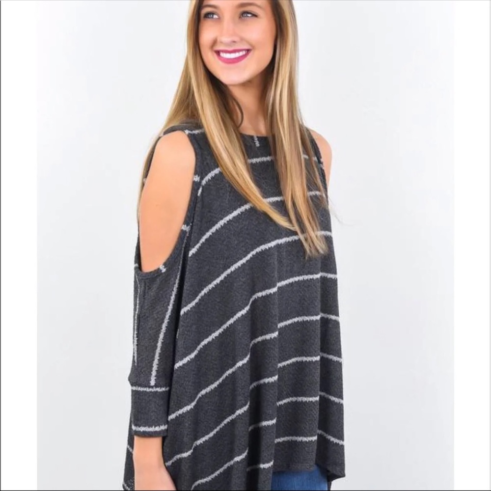 Striped open shoulder top